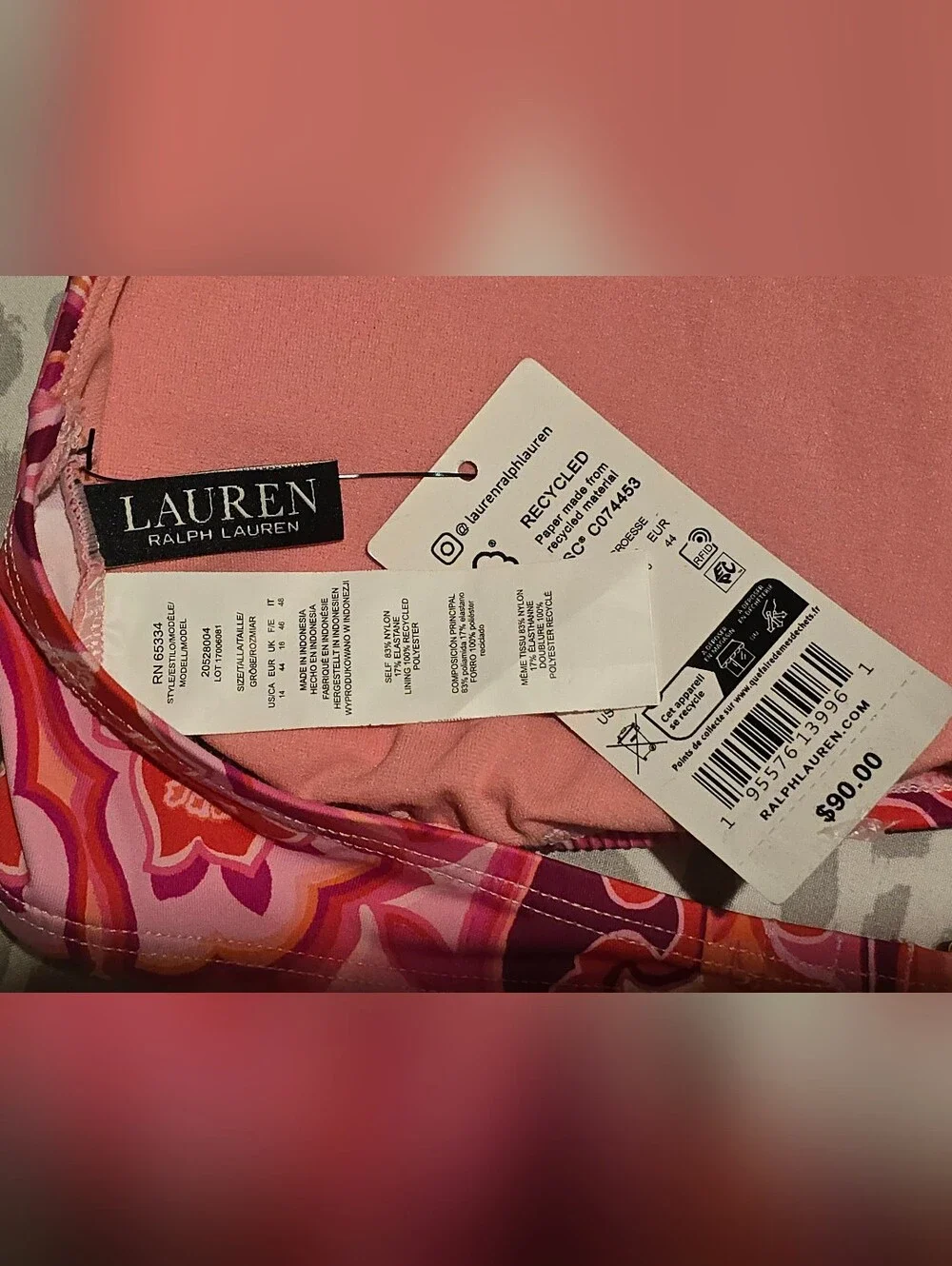 Lauren Ralph Lauren Pink & Coral Paisley Halter Bikini